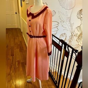 Pink retro dress with red trim, size 2xl